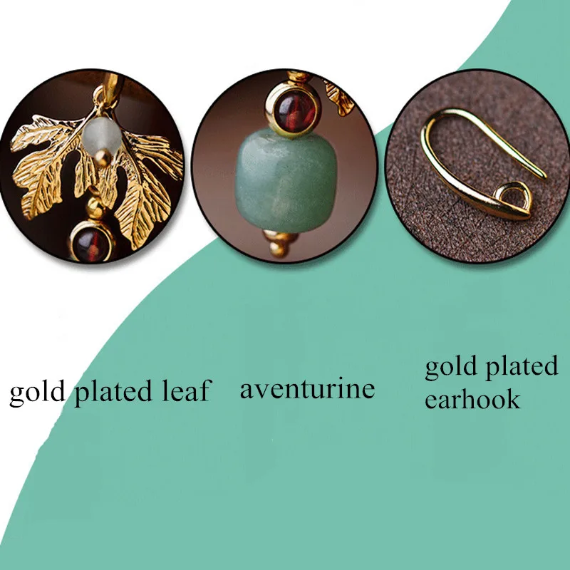 Yanting Vintage Earrings For Women Ethnic Earrings Female Gold Color Leaf Earings Fashion Jewelry Aventurine Stone Earring 032 (7)