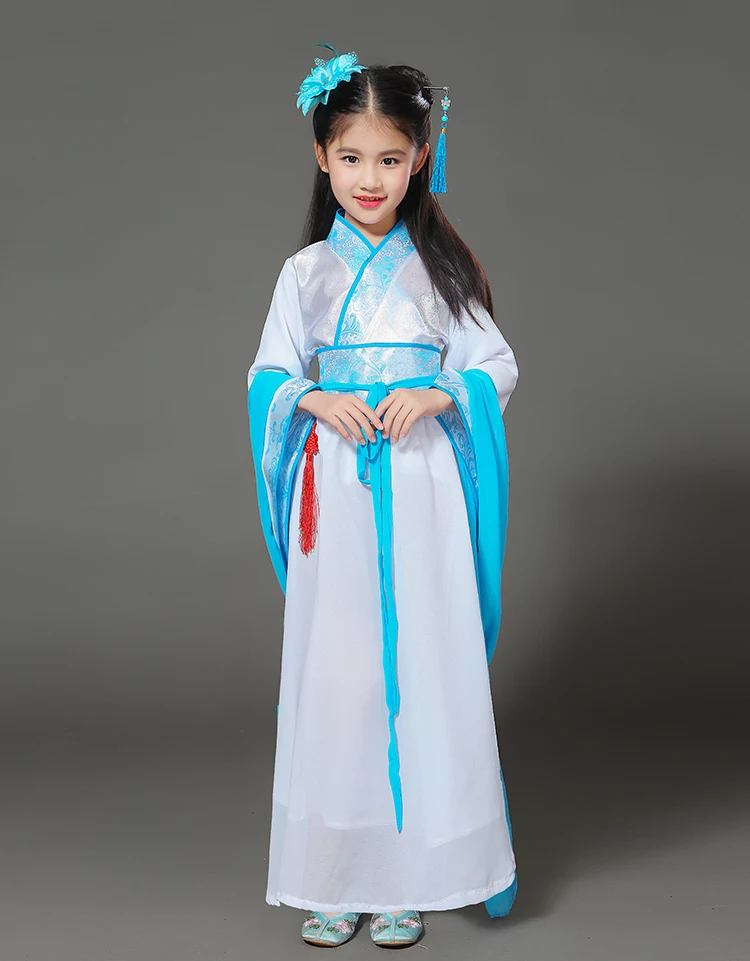 Новые детские традиционные китайские танцевальные костюмы, зеленое платье с рукавами для девочек, детская одежда, Древний китайский