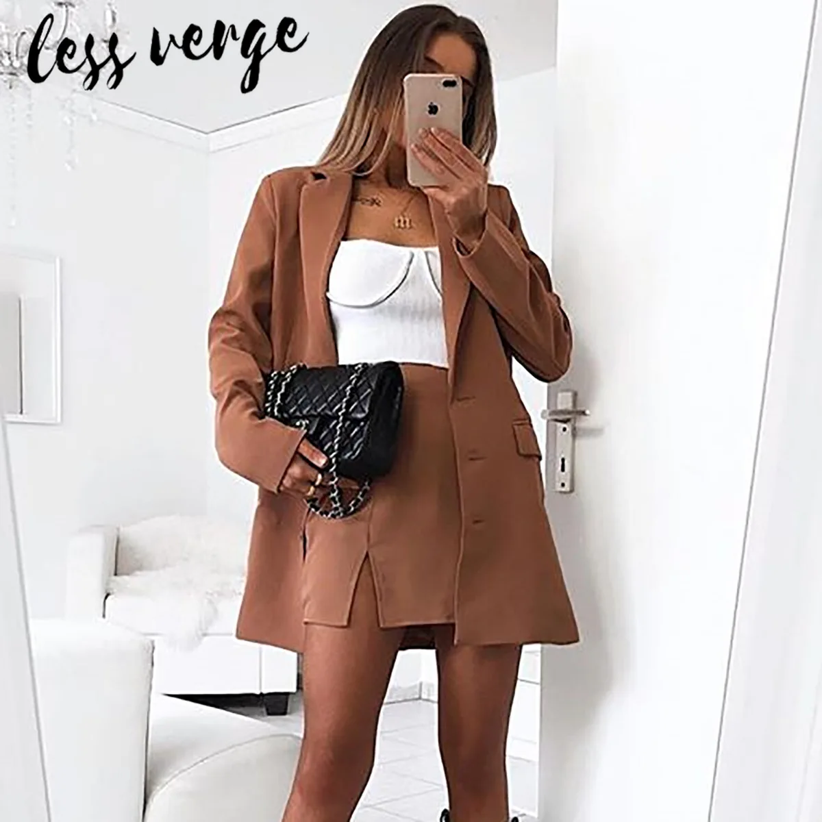 lessverge Brown button women blazers and jackets Fall notched office lady outerwear blazer casual long sleeve mujer coat 2019 lessverge Brown button women blazers and jackets Fall notched office lady outerwear blazer casual long sleeve mujer coat 2019