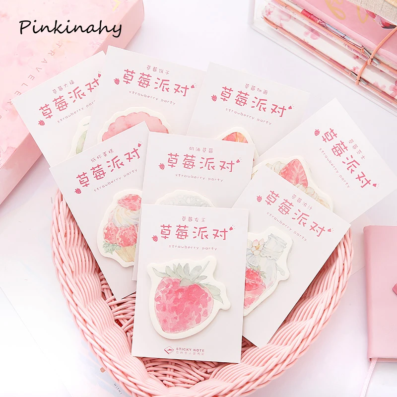 

30 Sheets/lot Kawaii Memo Pad Strawberry Cheese Self-Stick Notes Sticky Paper Planner Sticker Notepad Office School Supply BQ010