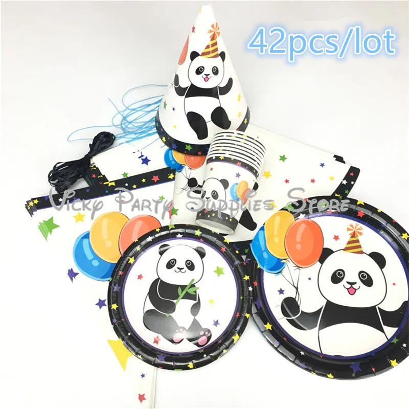 

42pcs/lot Cartoon Animal Panda Disposable Tableware Set Panda Birthday Baby Shower Paper Plate Cup Party Decoration Supplies