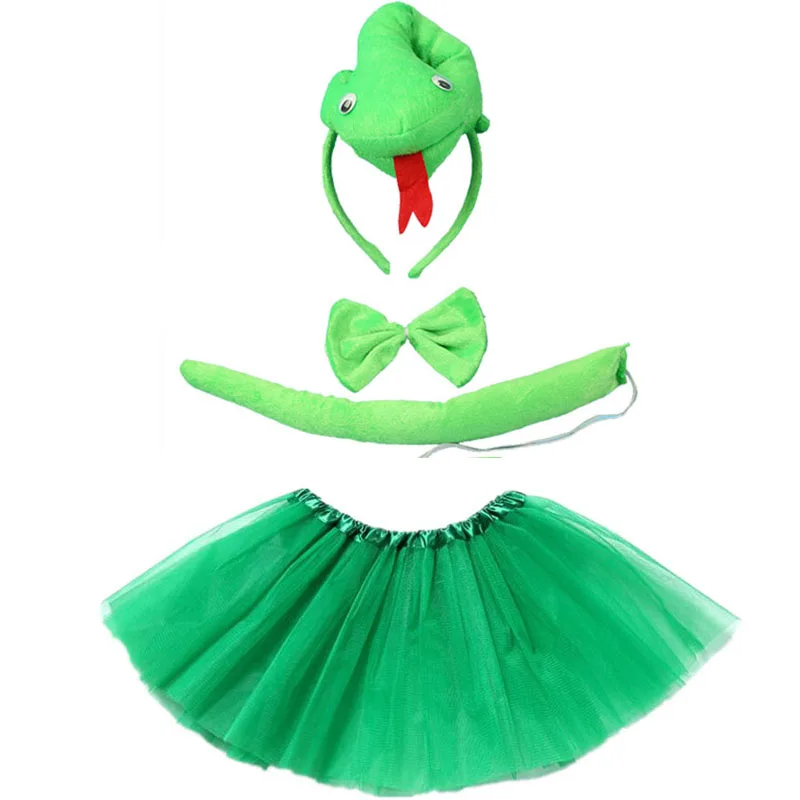 Green Snake Cosplay Headband Tutu Skirt Tie Tail Set Kids Children Party Props Animal Costume Halloween Christmas|Костюмы для