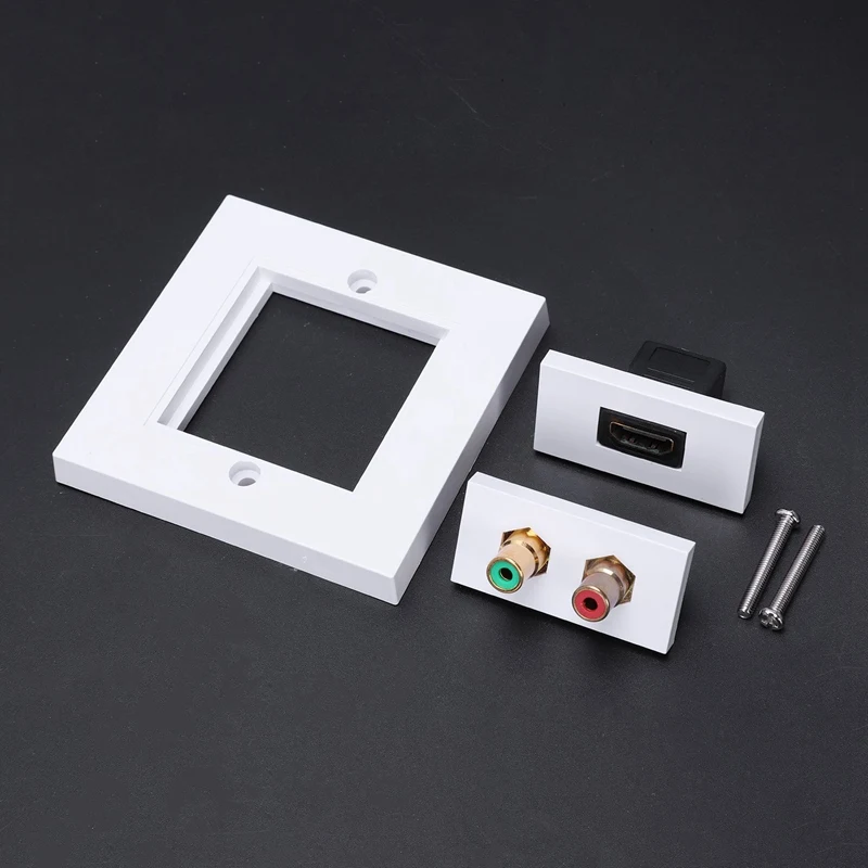 

White Color Hdmi 2 Rca Wall Panel 86Mm Plate Audio Video Plug Socket Female To Female Rca Connector