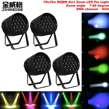 

Free Shipping 4pcs/lot LED Par Can RGBW 19x15w 4IN1 Led Par Light Zoom Function 7-60 Degree DMX512 Magic Effect Stage Lighting