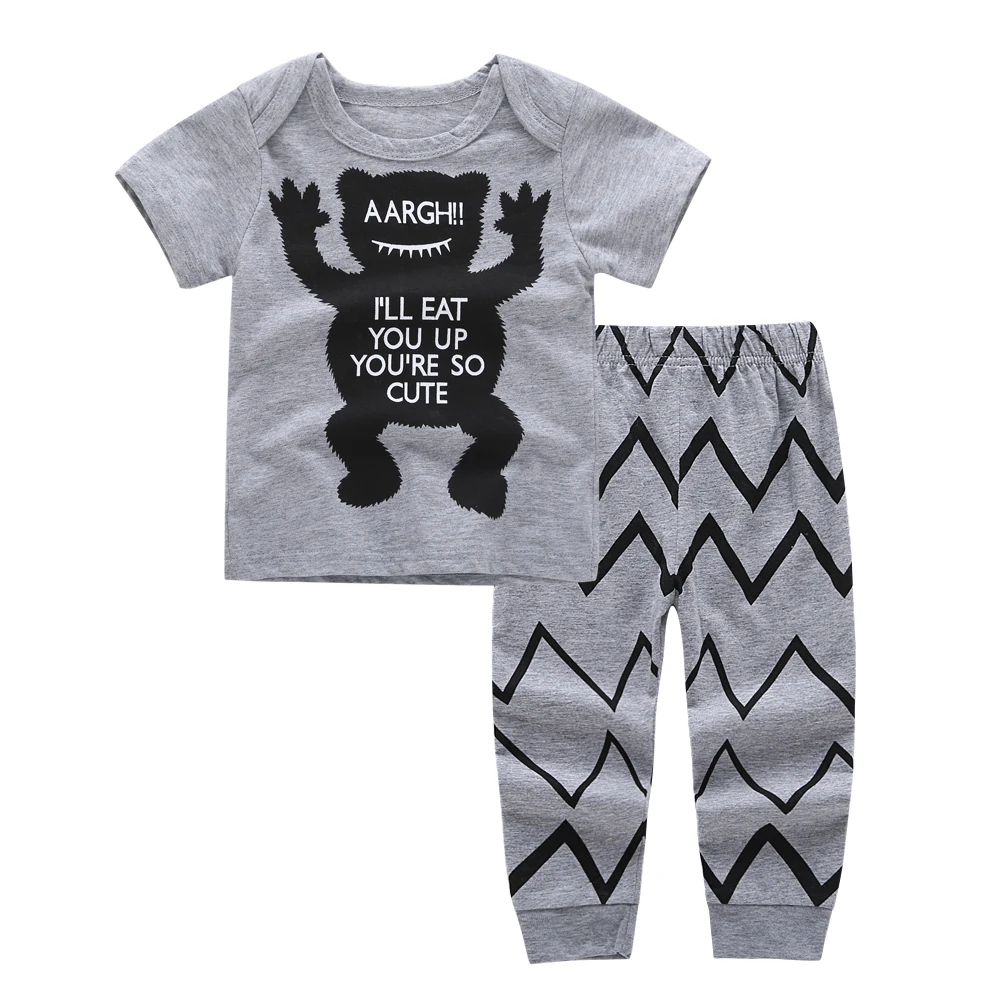 

2019 New Infant Newborn Baby boys girl clothes set short sleeve T-shirt+Long Pants Monster pattern baby rompers jumpsuit Outfits