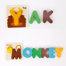 Деревянные раннее образование ребенка дошкольного английского обучения ABC алфавит почтовые карточки когнитивные игрушки головоломки животных, 26 шт