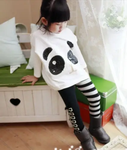 Toddler Infant Girls Outfits Panda Coat Striped Pants Kids Clothes Set 2pcs