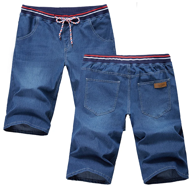 Летние мужские бермуды, прямые шорты из джинсовой ткани, деловые повседневные модные джинсовые шорты с эластичной резинкой на талии, большие размеры 44, 46, 48
