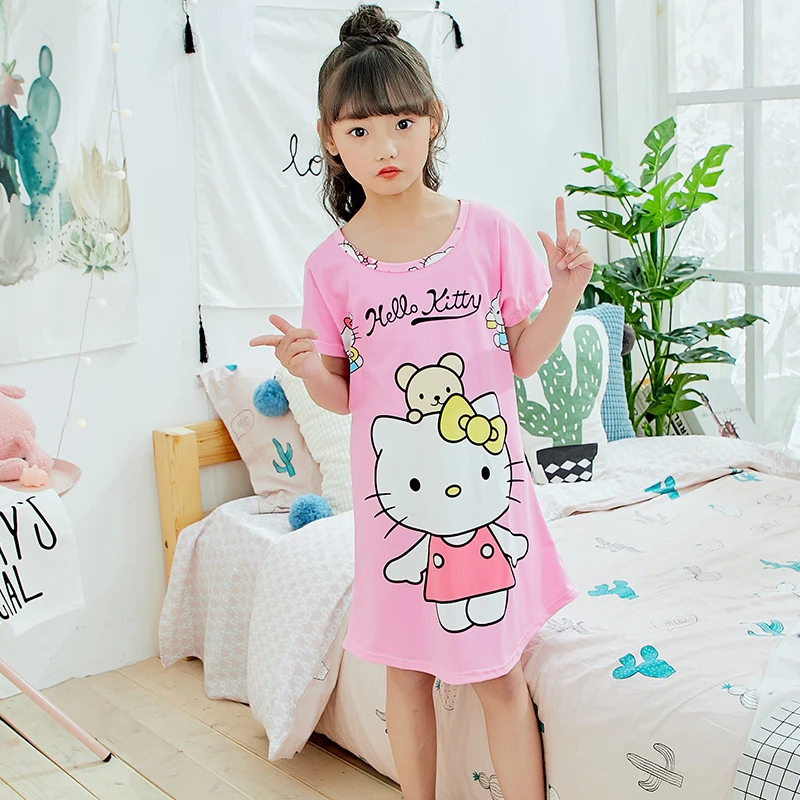 Для девочек; ночные рубашки «Принцесса» Летний Детская одежда для детей короткий рукав мультяшная Ночная сорочка для детей трикотажные пижамы для От 3 до 13 лет