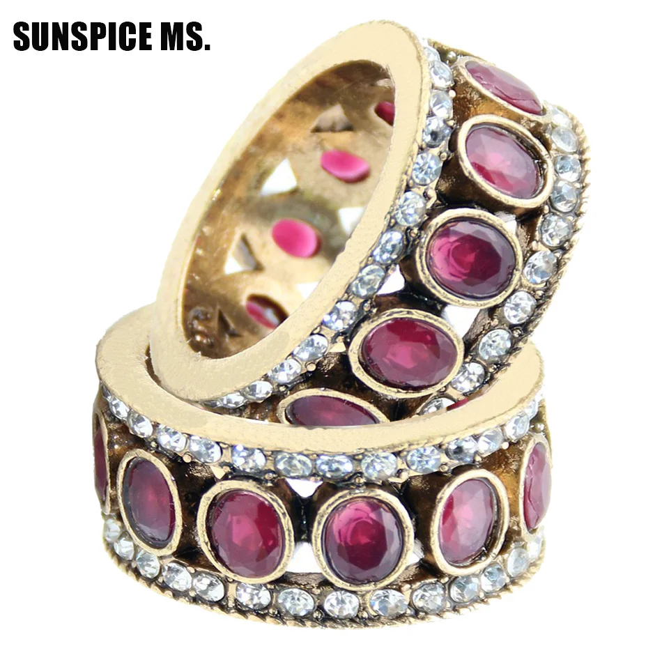 Wholesale European Vintage Royal Round Wide Finger Rings Antique Gold Color Women Resin Wedding Indian Turkish Jewelry | Украшения и