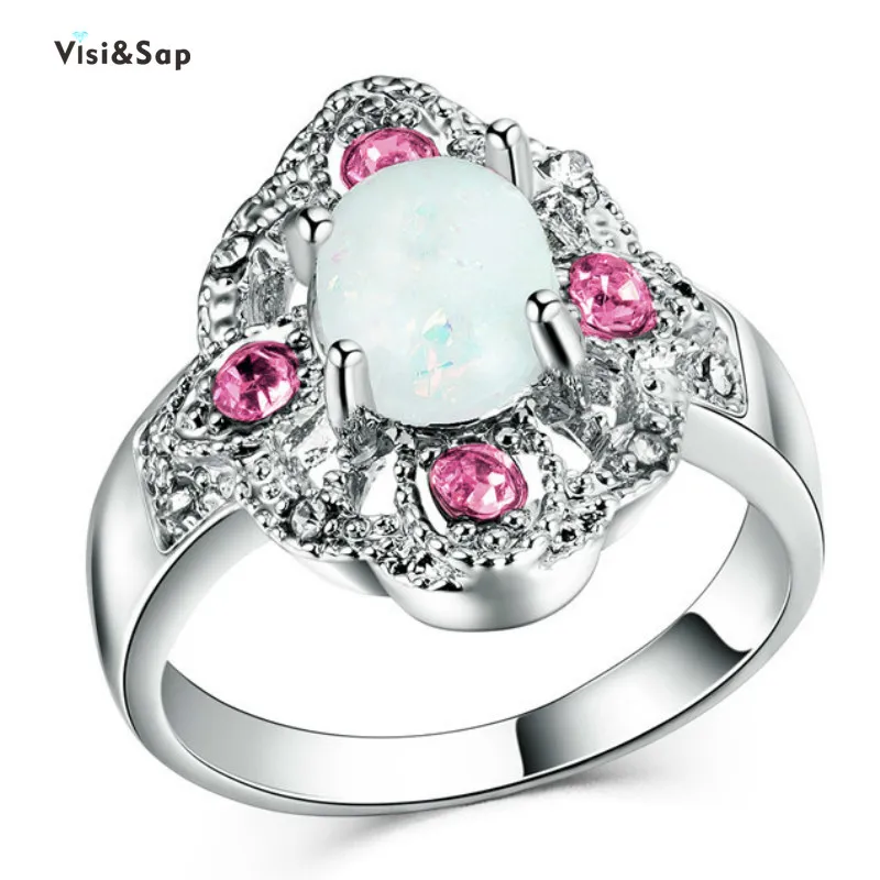 

Visisap Artificial Australia Opals Lady Ring Pink Cz Stones Wholesale Rings for Women Anniversary Gifts Fashion Jewelry B1379