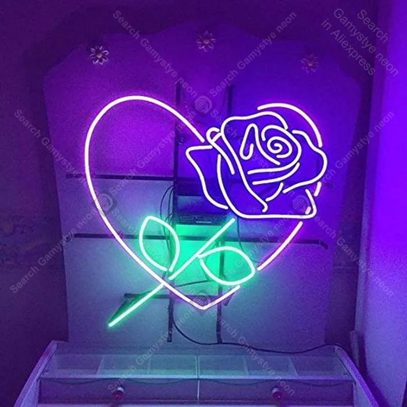 Us 94 17 27 Off Neon Sign Rose Love Heart Romantic Romance Collection Glass Tube For Gift Bedroom Beer Pub Decor Neon Light Signs Iconic Sign In