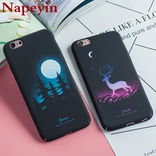 

Napeyin luxury Phone Case for iphone 6 6s 7 8 Plus Hard Matte PC deer wolf village moonlight Pattern Back Cover for iphone 6