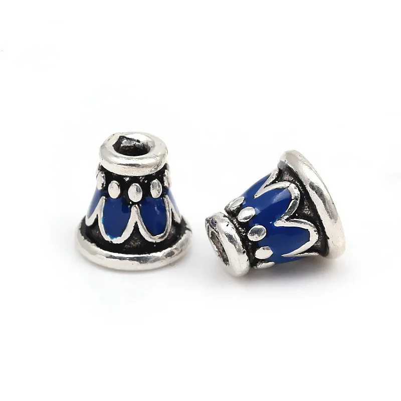 

Thai Silver Buddha Pagoda with Cloisonne Red and Blue Color, DIY Jewelry 10.5*8 MM Tassel Caps, 10pcs/lot Wholesale