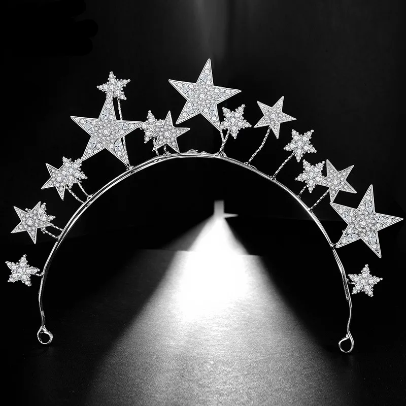 

Luxury Elegant Sparkly Crystal Star Tiaras Crowns Hair Hoop Silver Bride Headdress Rhinestone Hair Jewelry Wedding Accessories