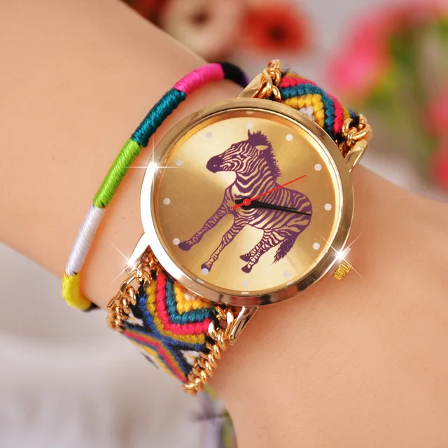 Cat Owl Butterfly Watches Women Ethnic Cotton Woven Braided Bracelet Watch Quart Cat Owl Butterfly Watches Women Ethnic Cotton Woven Braided Bracelet Watch Quart