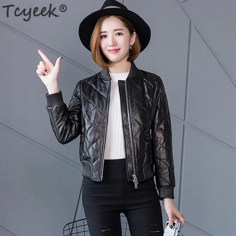 

Tcyeek Genuine Leather Jacket Women Winter White Duck Down Jackets Short Slim Real Sheepskin Coat Female Outwear Coats LWL1094