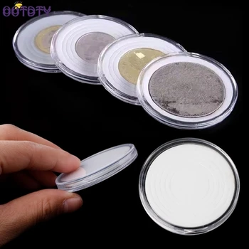 

46mm Plastic Coin Holder Capsule Storage Case Collection Display Container Box 10pcs With Pad 5 size rings for choose