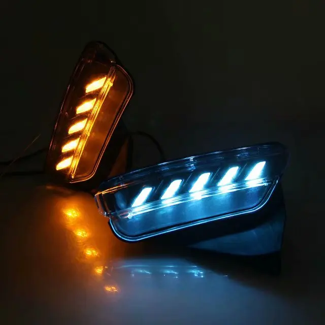 

eOsuns led drl daytime running light for Toyota Vios 2017 with yellow turn signals and blue night running light
