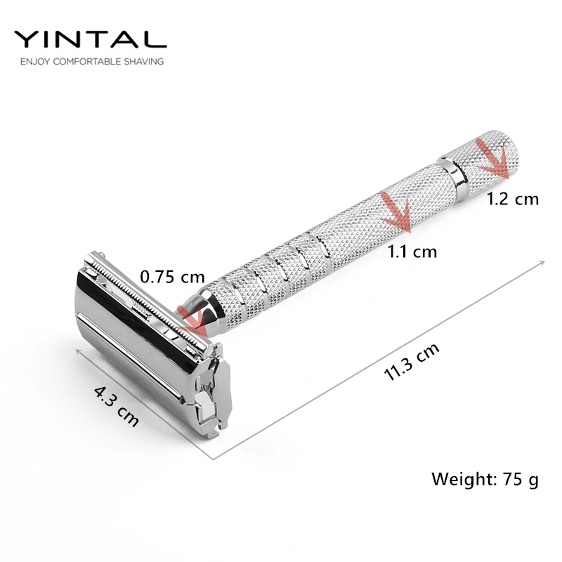 YINTAL хром длинная ручка 11,3 см версия бабочка открытый двойной край безопасности бритвы прочный покрытием с более тяжелый сплав