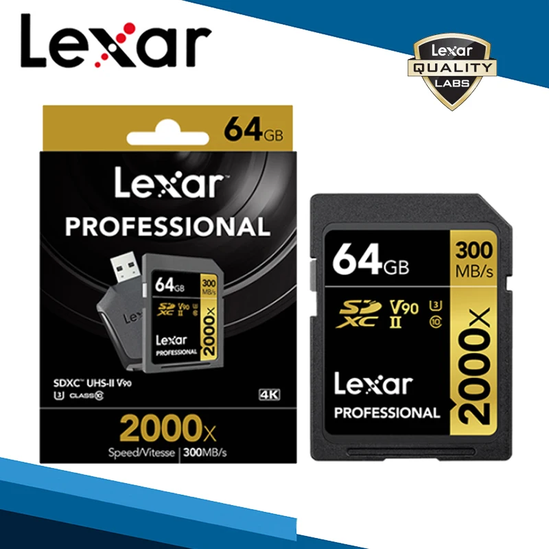 Lexar sd-карта+ кард-ридер+ чехол для карт 2000x SDXC карта памяти 32 Гб 64 Гб 128 ГБ высокоскоростная U3 C10 USH II V90 300MBS флеш SD карта