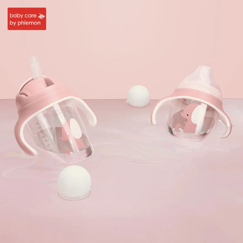

Babycare Cute Baby Straw Water Bottle Silicone Infant Feeding Standard Gravity Ball Flip Lid Leak Proof Training Tritan Bottle
