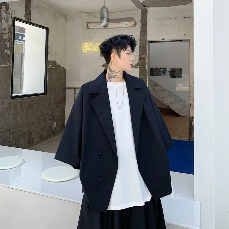 

Men Oversize Bat Short Sleeve Jacket Male Streetwear Hip Hop Gothic Loose Casual Shirt Style Coat Japan Style Outerwear