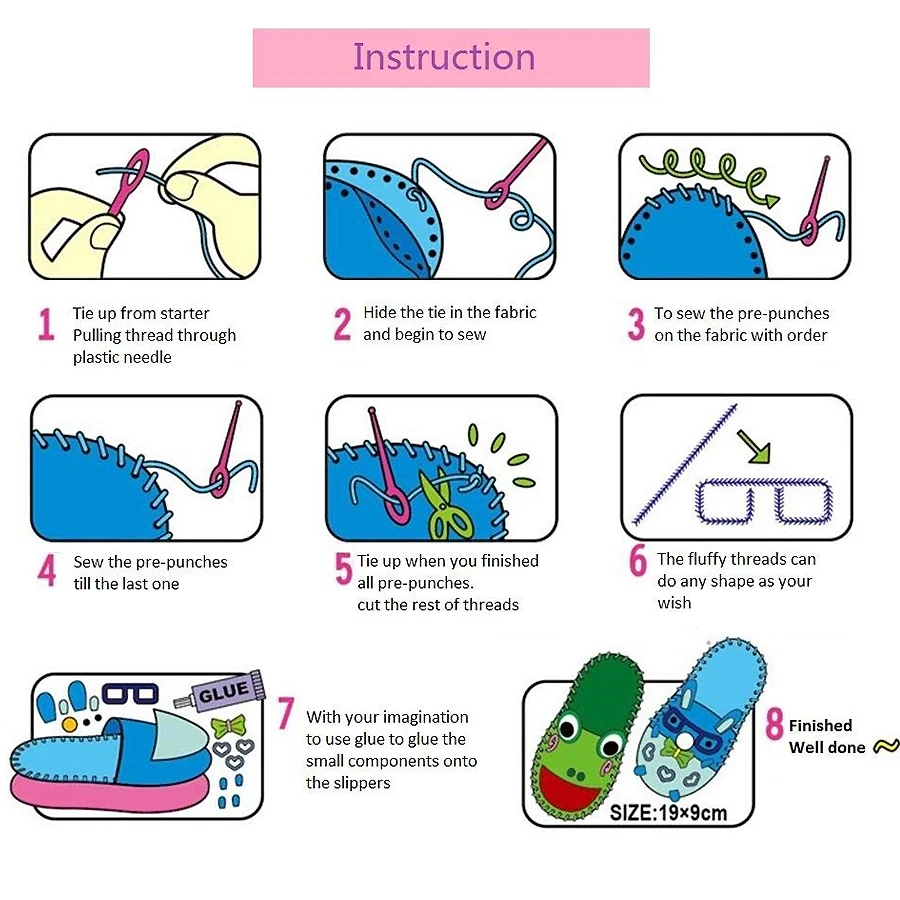Diy Kids Craft Toy Handmade Cartoon Slippers Sewing Kit Kindergarten ...