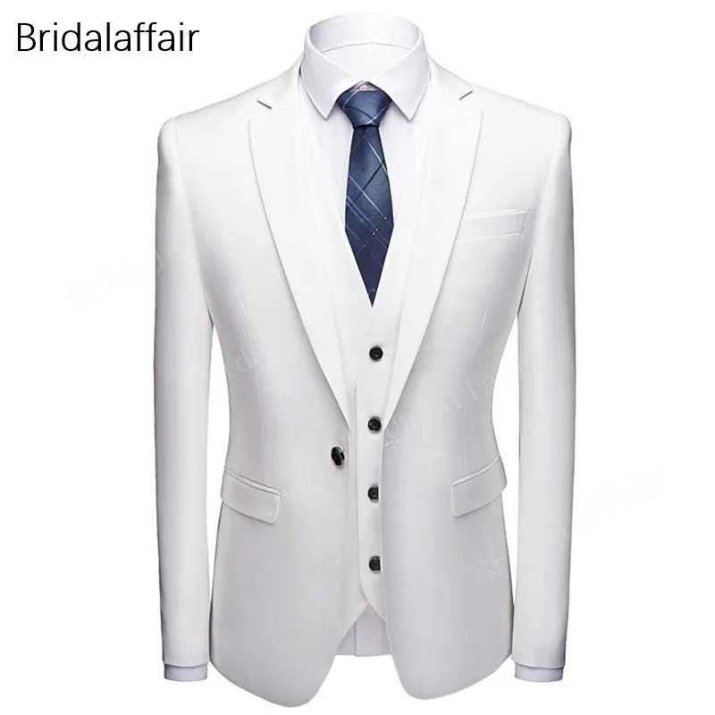 

KUSON Prom Wedding Men Suit Set Ivory White Slim Fit Costume Homme Men's Suit 3 Piece Bridegroom Tuxedo Suits(Jacket+Pants+Vest)