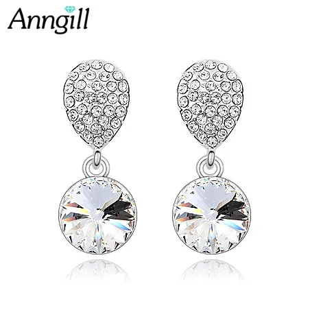 

ANNGILL Trendy Long Round Drop Earrings for Women 100% Crystal from Swarovski Dangle Piercing Earring Wedding Jewelry Love Gifts