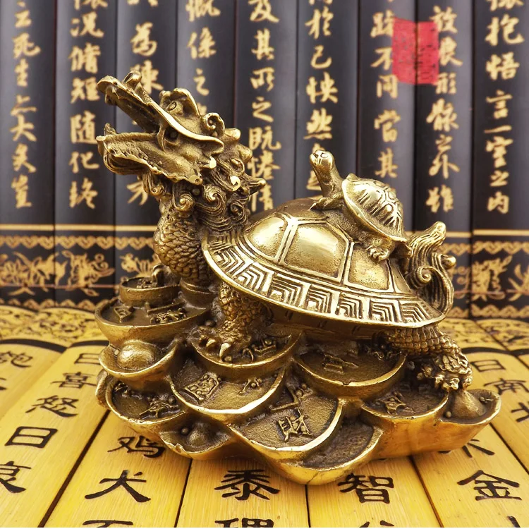

Old antique Bronze Arts & Crafts Pure copper dragon turtle mother and son copper dragon turtle at home gift crafts decoration