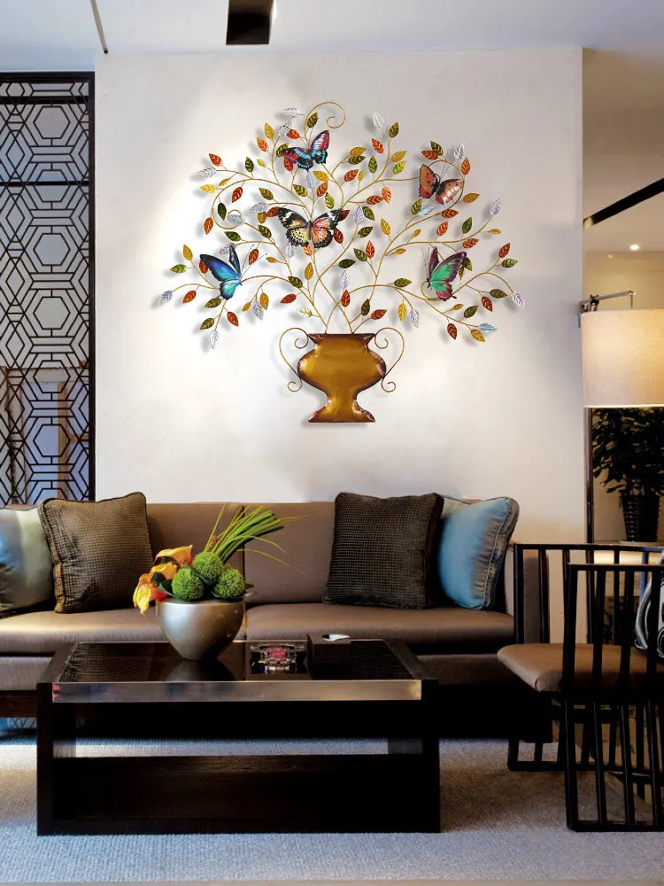 

Modern Wrought Iron 3D Wealth Tree Wall Hanging Ornaments Home Livingroom Wall Sticker Decoration Hotel Porch Wall Mural Crafts