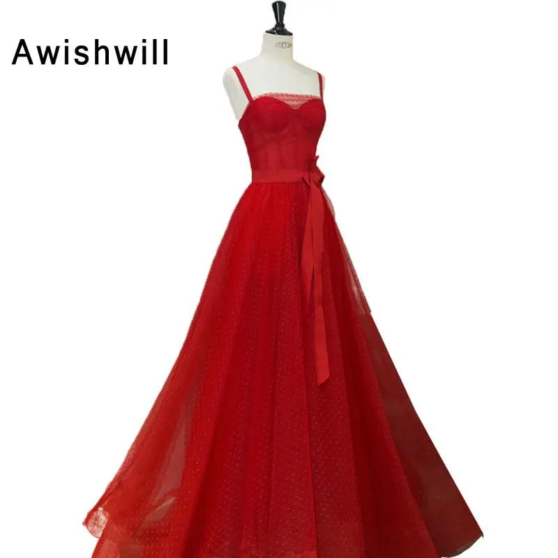 

Charming Red Long Prom Dresses Simple Spaghetti Strap A-line Evening Party Gowns Vestidos de Fiesta Largos Elegantes de Gala
