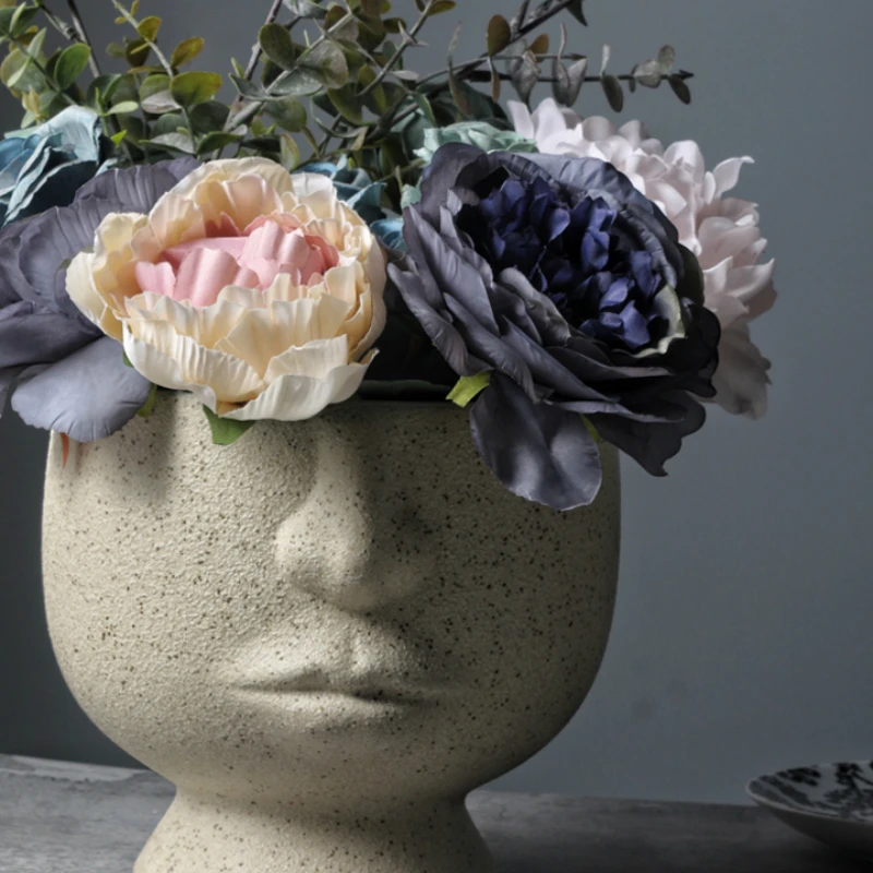 

Matte Face Flower Pot Scandinavian Pure White Color Desk Home Decorative Vase Human Head Flower Arrangement Large Mouth Vase