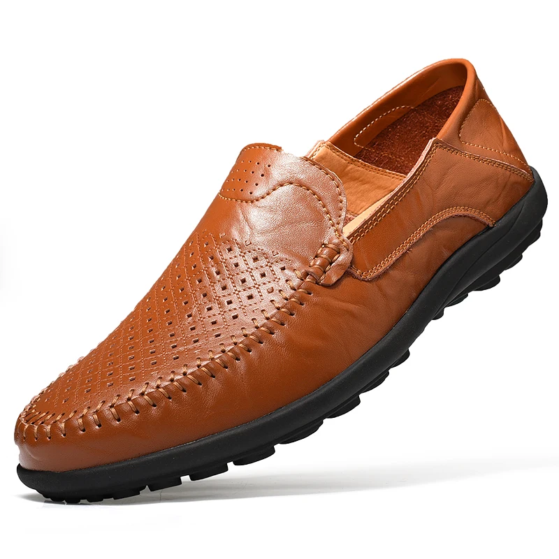 Дышащие Мужская обувь Повседневное брендовые кроссовки из натуральной кожи мужская обувь Лоферы Мокасины летняя обувь для мужчин, Zapatos De Hombre - Цвет: h-red brown