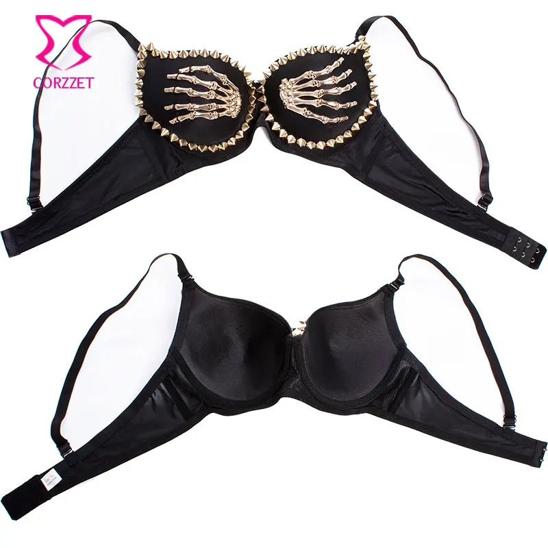 Sexy Gold Metal Skeleton Studded Soutien Gorge Push Up Bra Big Size Women  Bralette Bras Underwire Gothic Punk Lingerie Clubwear - AliExpress