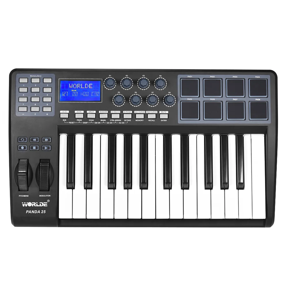 PANDA25 25 Key Ultra portable USB MIDI Keyboard 8 Drum Pads Controller