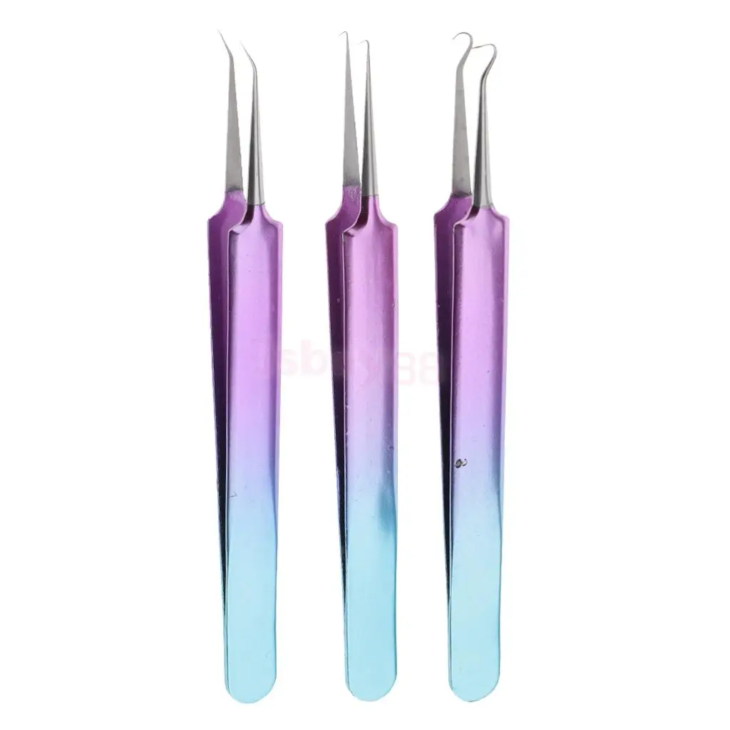 Cosmetic Curved Stainless Steel Eyelashes Extensions Tweezers False Eye Lash Tool Nail Art Nipper Clips Applicators