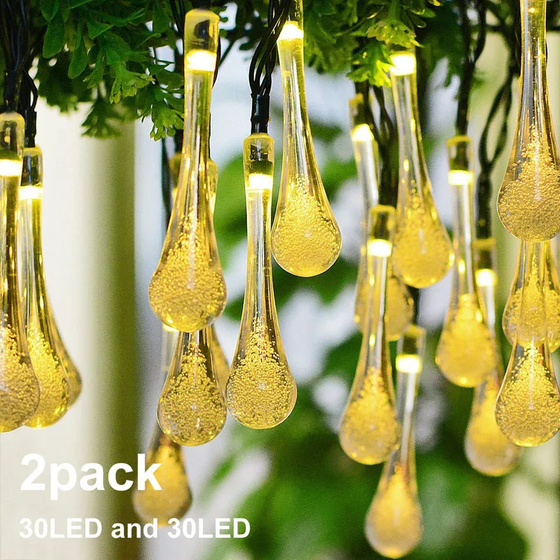 

SOCO Fairy String Lights 2*30LEDs Waterproof Solar Decorative Water Drop Warm White Led Outdoor Holiday Party Garden Home Light