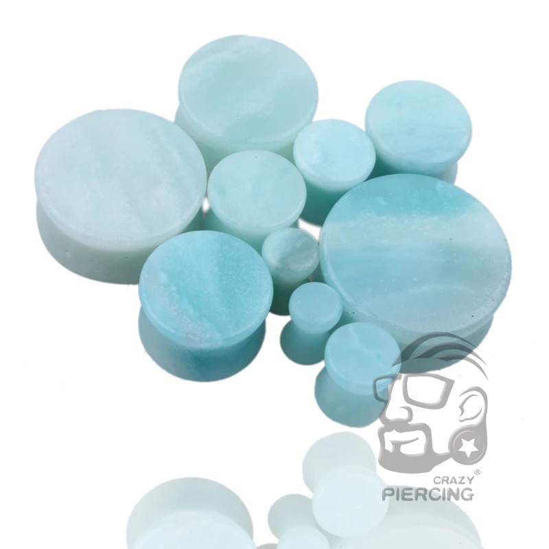 

NORDVEST Amazon Stone Ear Plugs Natural light blue round stone fashion body jewelry Piercing 5-25mm PLUG TUNNEL Wholesale 60PCS