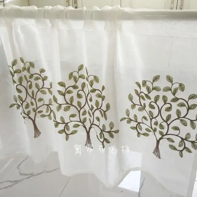Half Curtain Hot Sale Fashion Coffee Curtain Tree Embroidery Lace