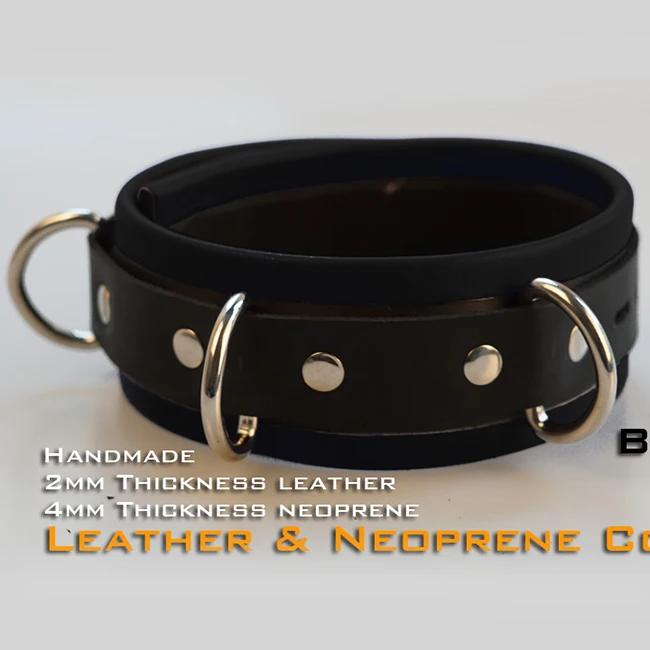 (RD1112)Luxury Customize Handmade 2mm Thickness Leather 4mm Neoprene Collar Black Fetish Wear | Тематическая одежда и