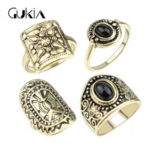 Gukin модные панк черные кольца StoneMidi для женщин покрытие древнее золото Винтажные Ювелирные изделия османский стиль ювелирные изделия кольцо 4 шт./лот
