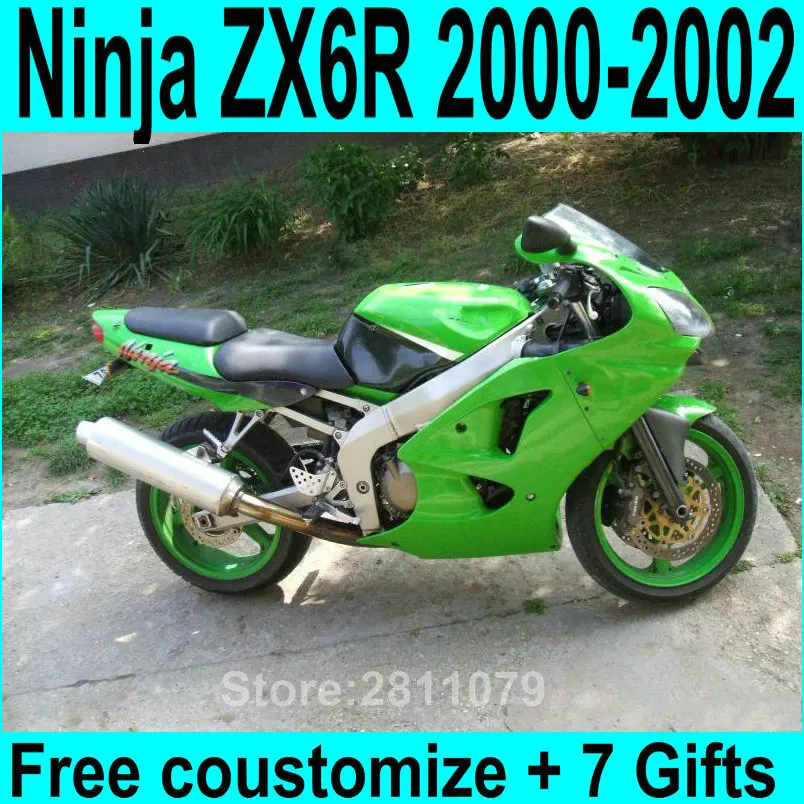 Инъекции мотоцикл обтекатель комплект для Kawasaki Ninja ZX6R 00 01 02 цвета: зеленый черный