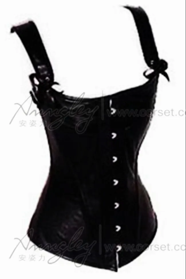 Black 100% Genuine Leather Luxury Strap Overbust Waist Traing Corset Top
