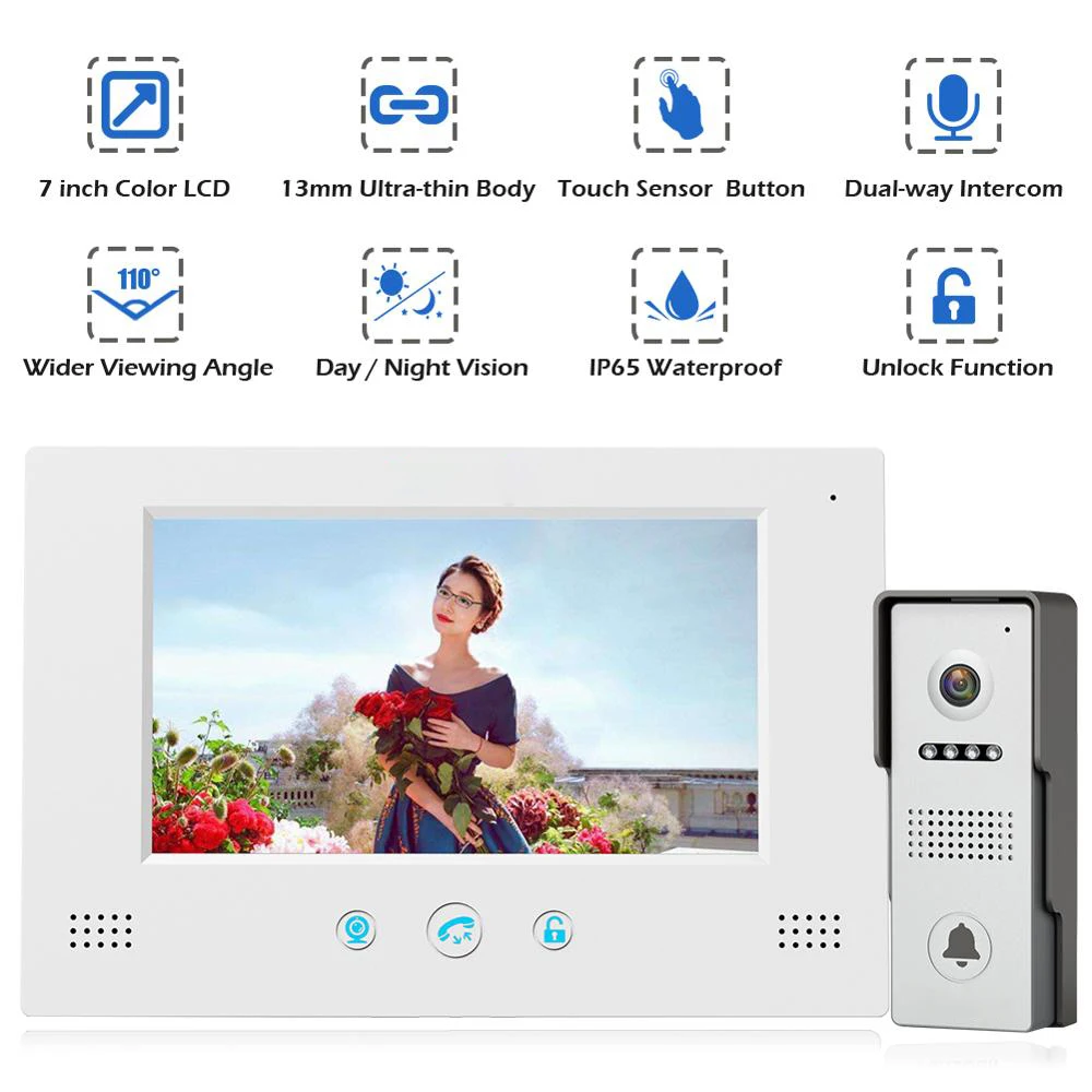 Видео-телефон двери звонок проводной видеодомофон Системы 7-дюймовый Цвет монитор и HD Камера с двери выпуска, нажмите кнопку