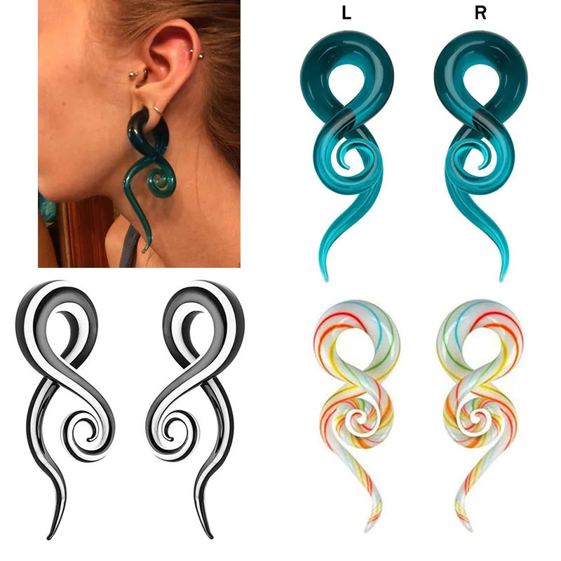 

1 Pair Glass Spiral Taper Flesh Tunnel Ear Stretcher Expander Stretching Plug Snail Screw Piercing Body Jewelry Women Earrings