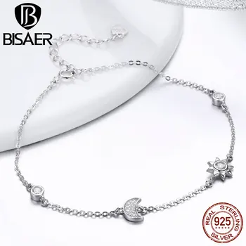 

Bracelet Femme 925 Sterling Silver Moon And Star Clear CZ Bracelets for Women Lobster Silver Chain Link Bracelets Bangles ECB081