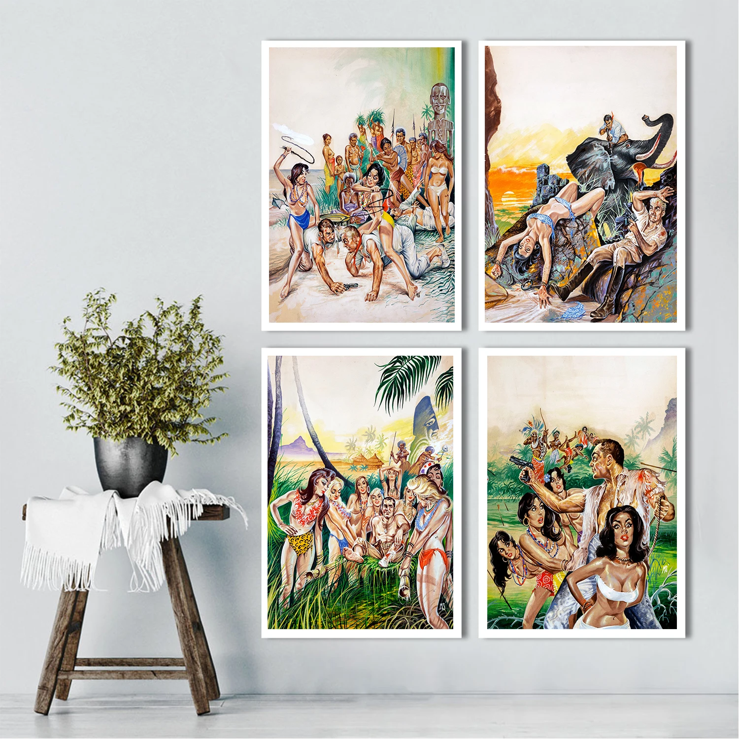 

South Sea Stories Pin up Girls Canvas Painting Vintage Kraft Posters Classic Wall Stickers Wall Art Nursery Kids Bedroom Decor