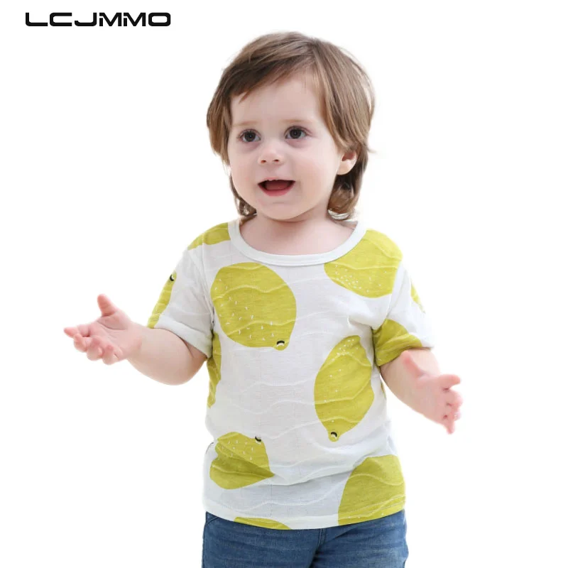 LCJMMO/детская одежда футболки для мальчиков топы, летняя футболка с короткими рукавами и принтом лимона для маленьких девочек одежда с круглым вырезом для мальчиков от 1 до 9 лет